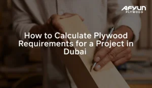 Construction professional calculating plywood requirements for a building project in Dubai